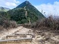 Needle Hill hiking trail with old signs used as stairs